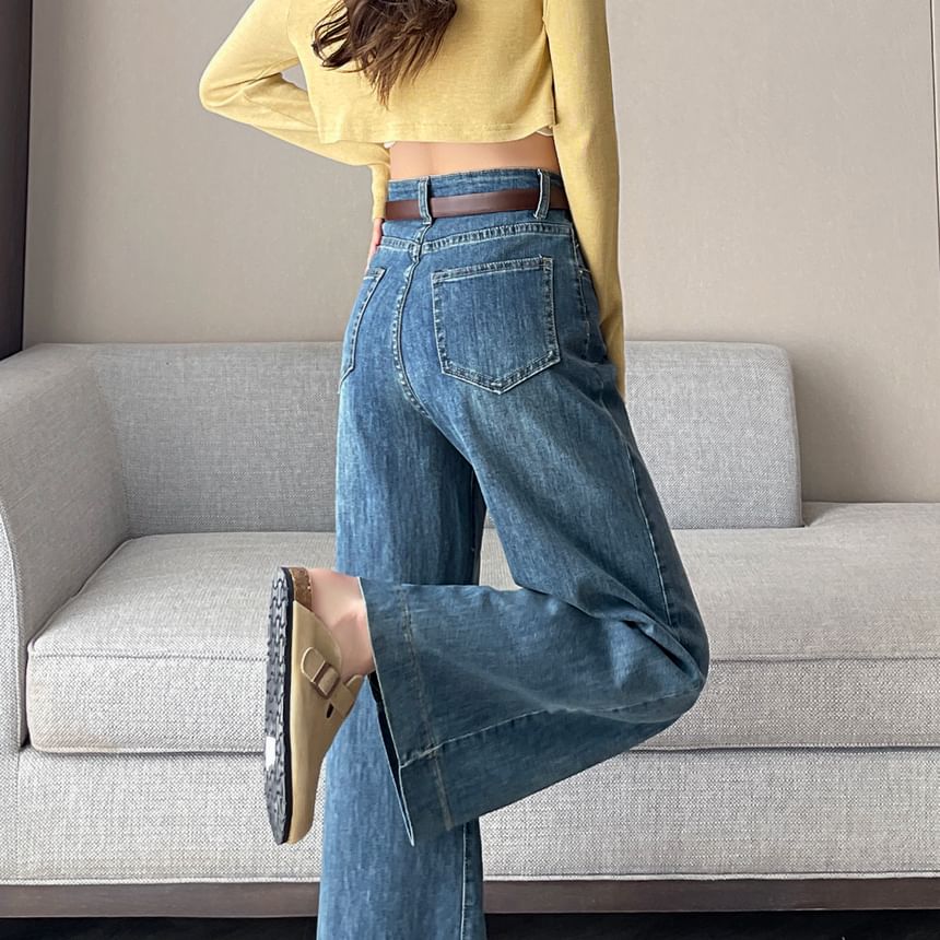 Leg Washed Jeans Designs) (Various Cropped Wide High Waist