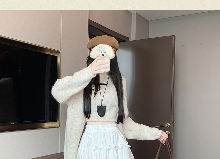 Trim Lace High Accent Mini A-Line Skirt Velvet Plain Bow Waist