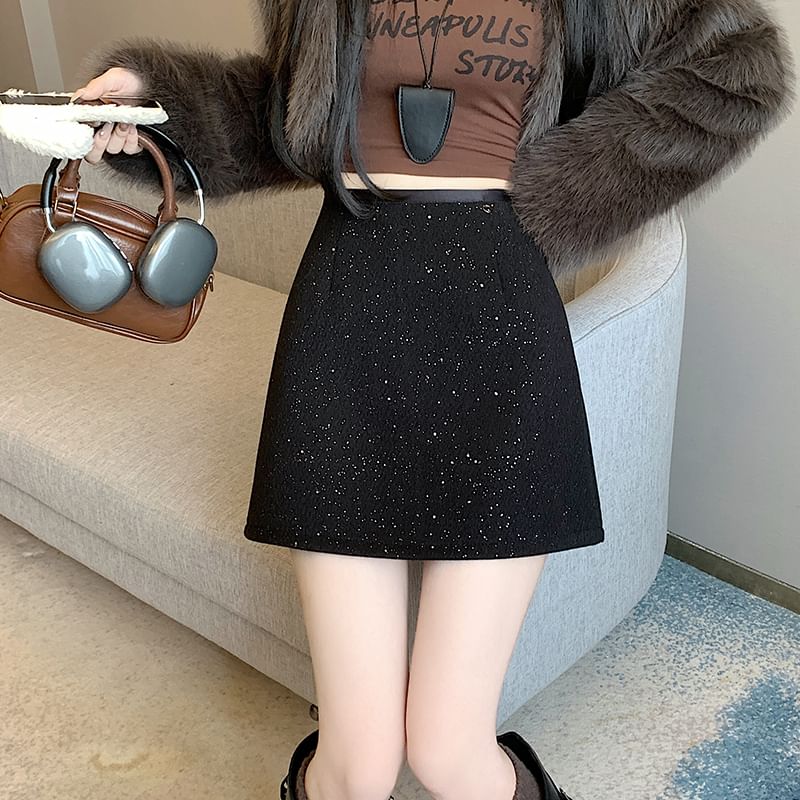 Skirt High A-Line Mini Sequin Rise