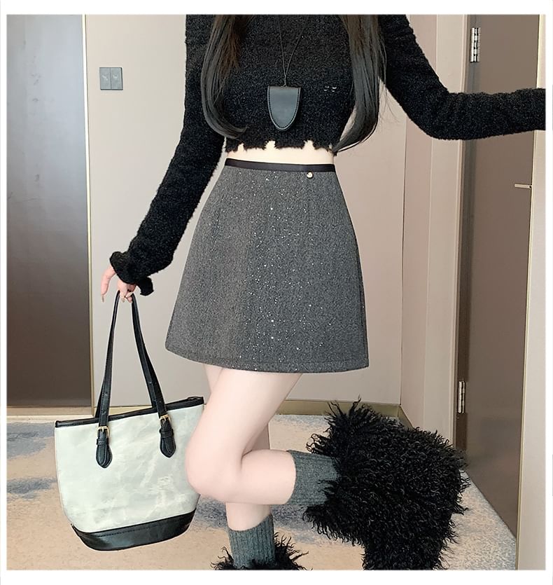 Skirt High A-Line Mini Sequin Rise