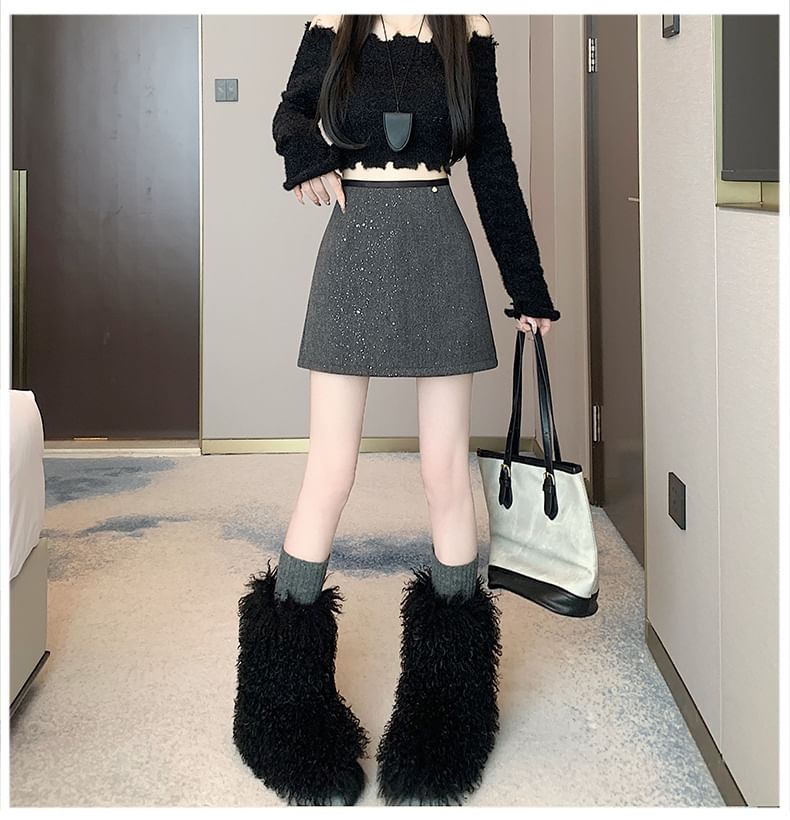 Skirt High A-Line Mini Sequin Rise