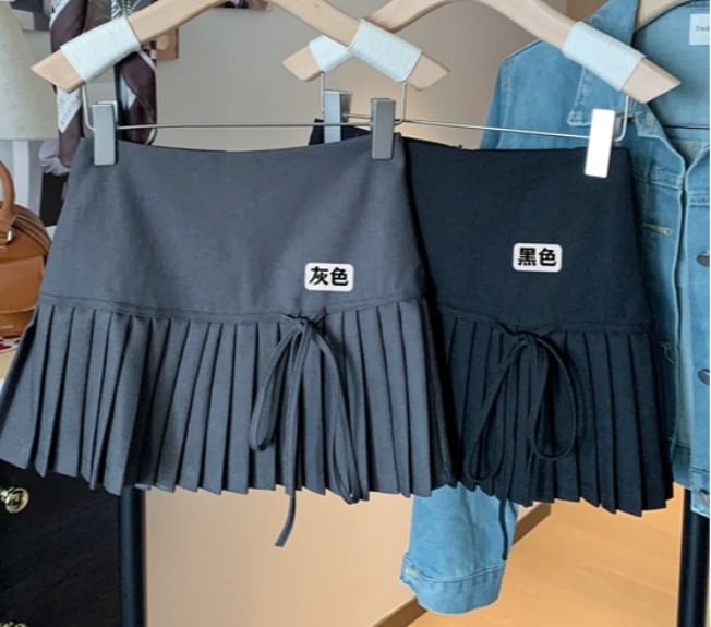 Plain Pleated A-Line Waist Mini Bow High Skirt Accent