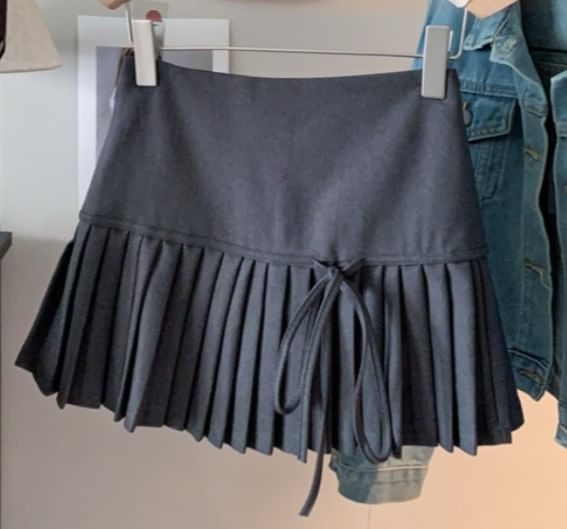 Plain Pleated A-Line Waist Mini Bow High Skirt Accent