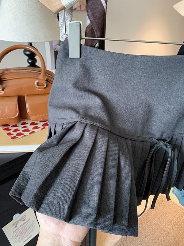Plain Pleated A-Line Waist Mini Bow High Skirt Accent