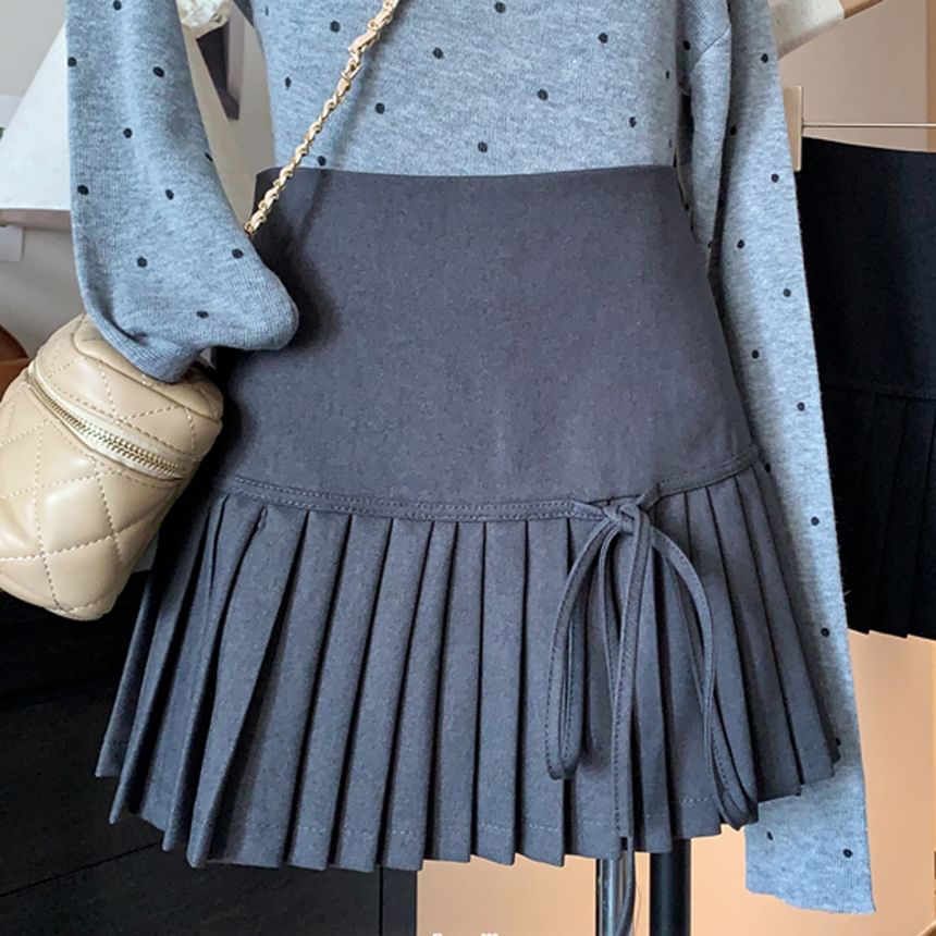 Plain Pleated A-Line Waist Mini Bow High Skirt Accent
