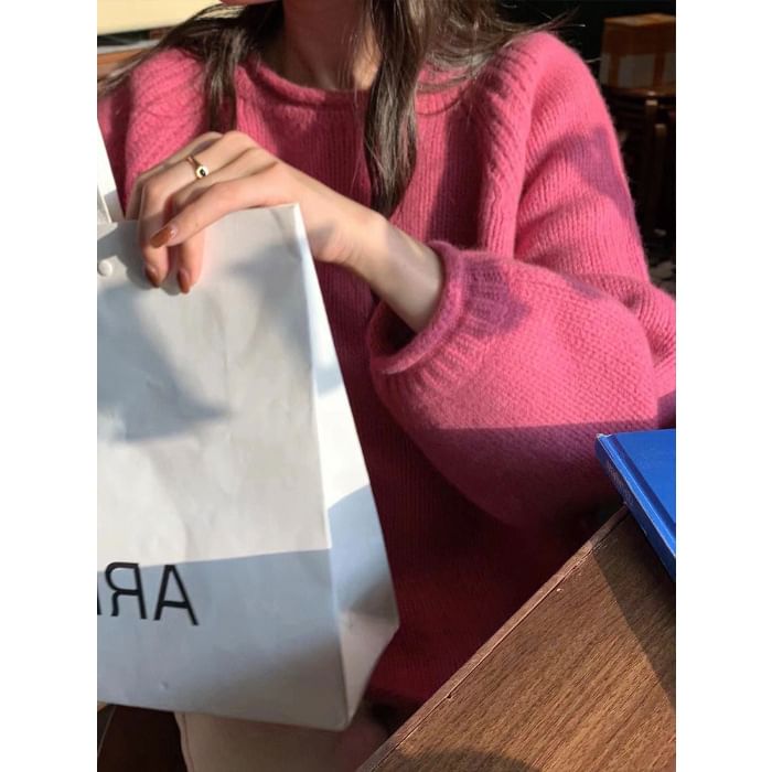 Neck Plain Sweater Crew