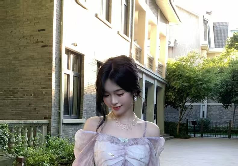 Cold Accent Tie Maxi Shoulder A-Line Ruffle Dress Trim Long-Sleeve Butterfly Dye