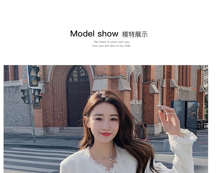 Round Neck Plain Tassel Trim Tweed Cropped Jacket