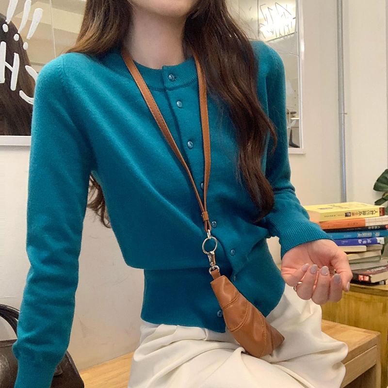 Plain Round Neck Cardigan