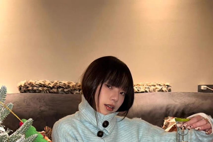 Striped Turtleneck Cropped Cardigan