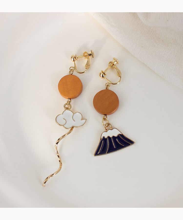 Drop Asymmetrical Enamel / Earring On Clip Mountain