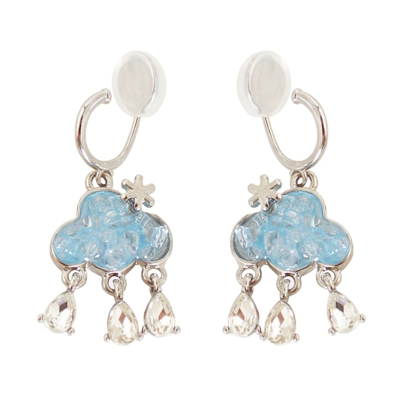 Cloud Hoop Drop Rhinestone On Clip Earring /
