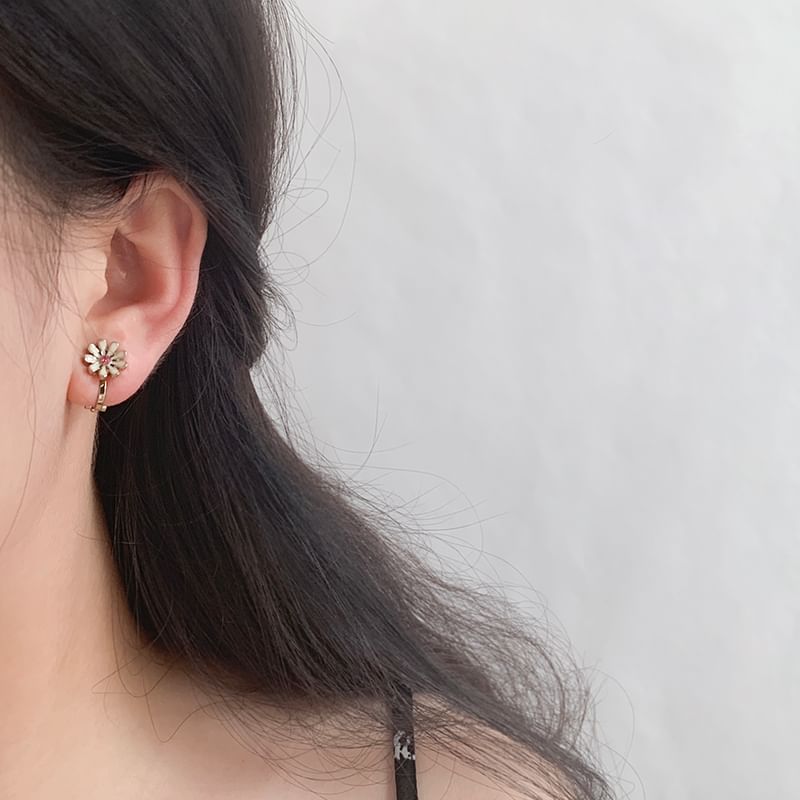 Teapot Flower Clip Enamel On Earring Asymmetrical Stud /