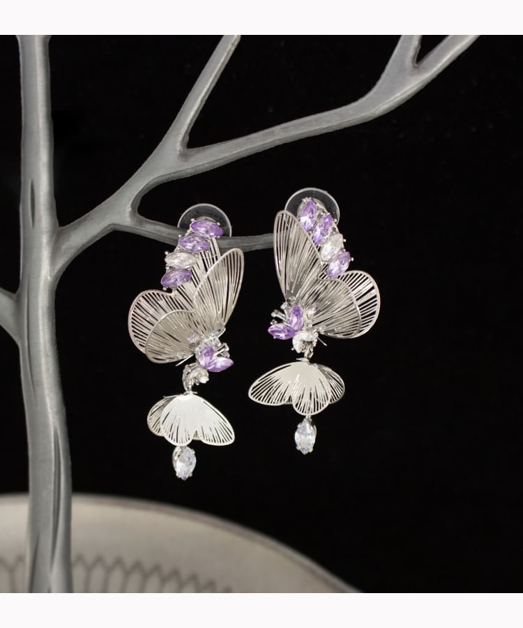 Earring On Rhinestone Clip / Drop Butterfly