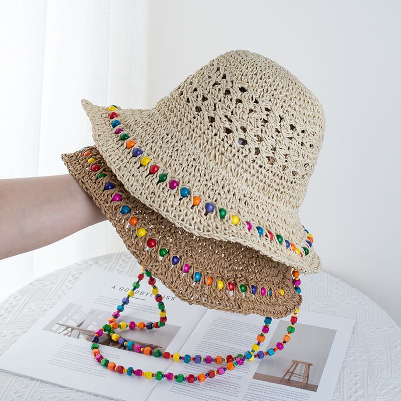 Hat Beaded Bucket Straw