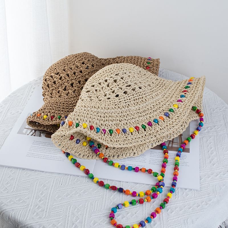 Hat Beaded Bucket Straw