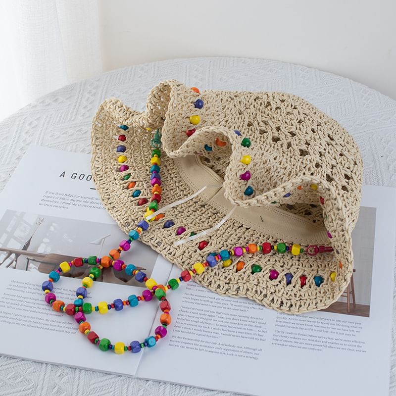 Hat Beaded Bucket Straw