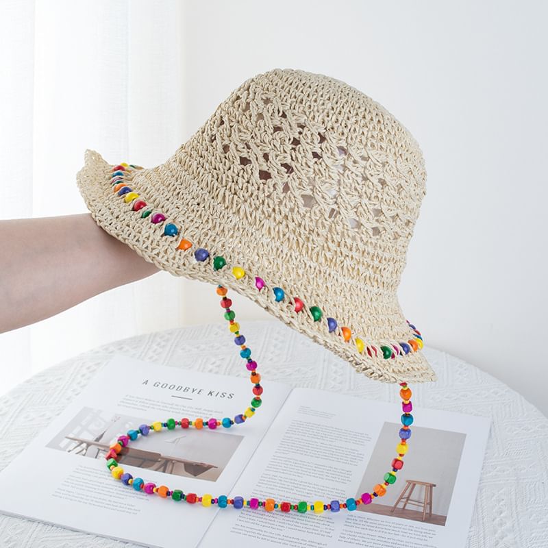 Hat Beaded Bucket Straw