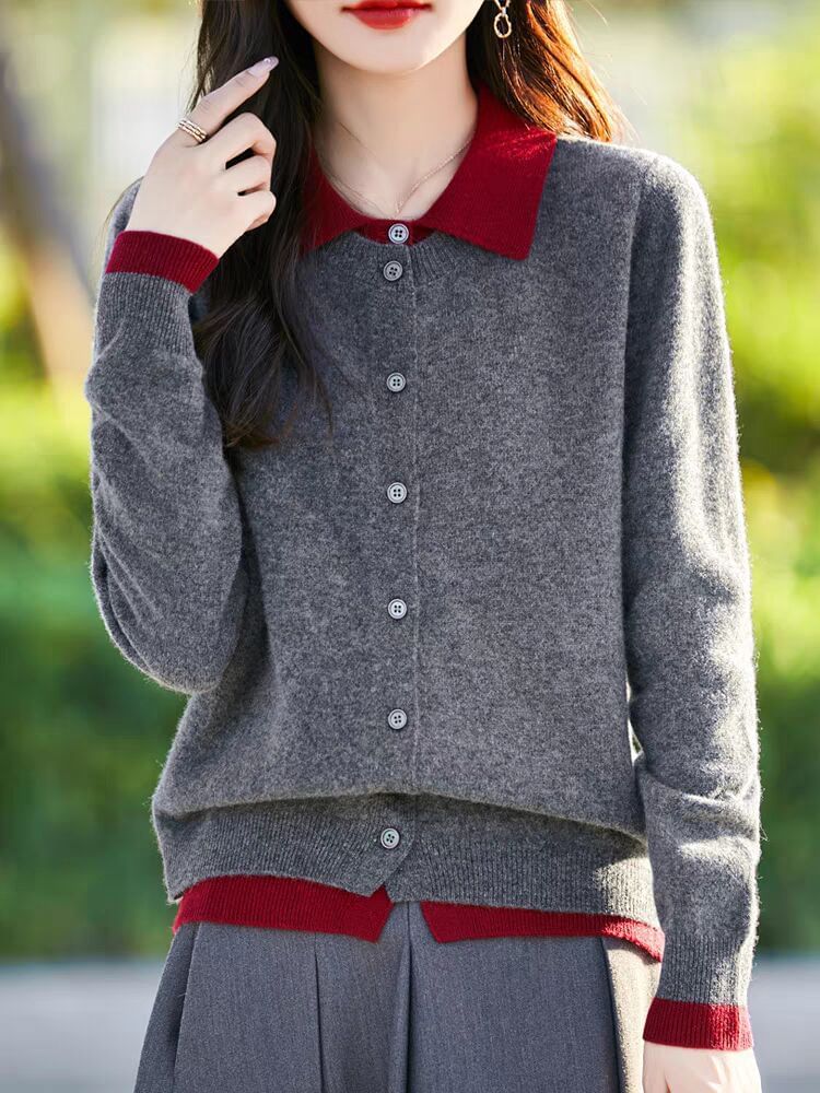 Mock Two-Piece Collared Cardigan
