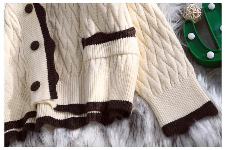 Contrast Trim Quilted V-Neck Plain Cardigan