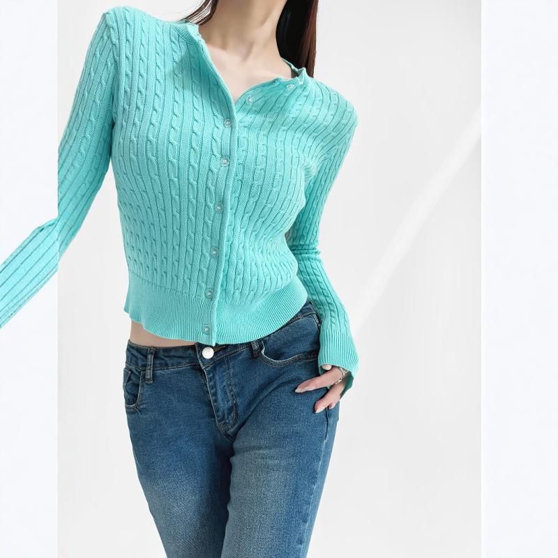 Cable Knit Round Neck Cardigan