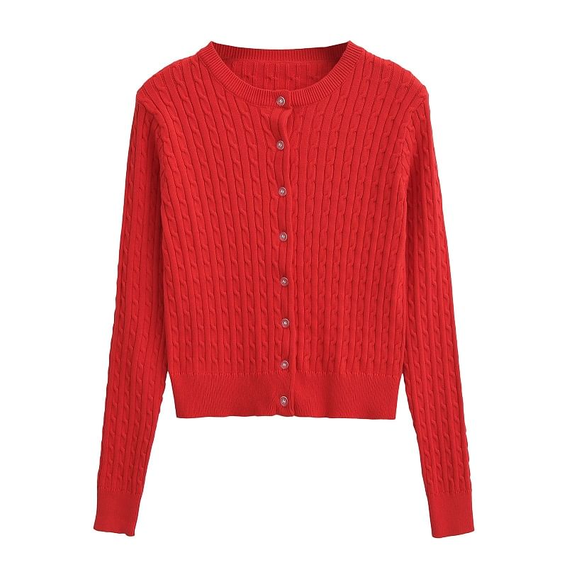 Cable Knit Round Neck Cardigan