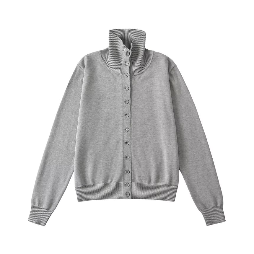 Stand Collar Plain Knit Cardigan