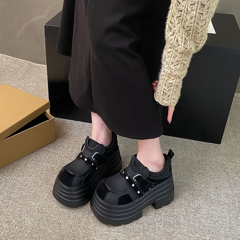 Platform Faux Shoes Adhesive Strap Leather