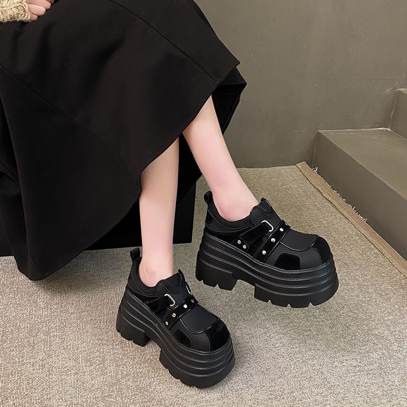 Platform Faux Shoes Adhesive Strap Leather