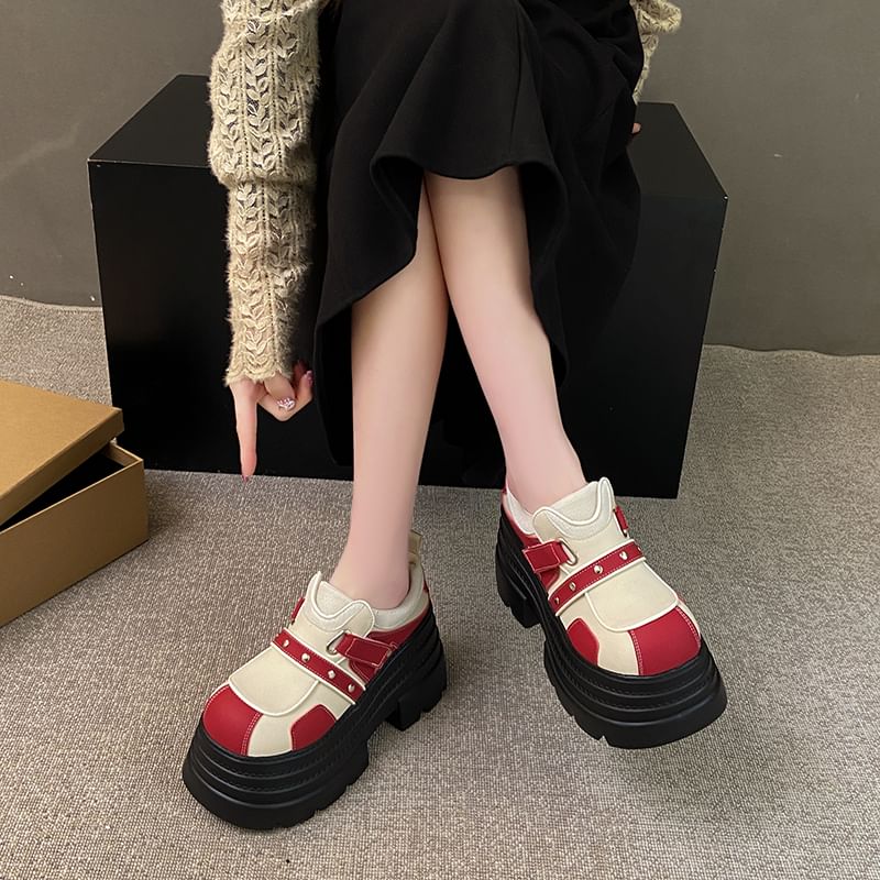 Platform Faux Shoes Adhesive Strap Leather