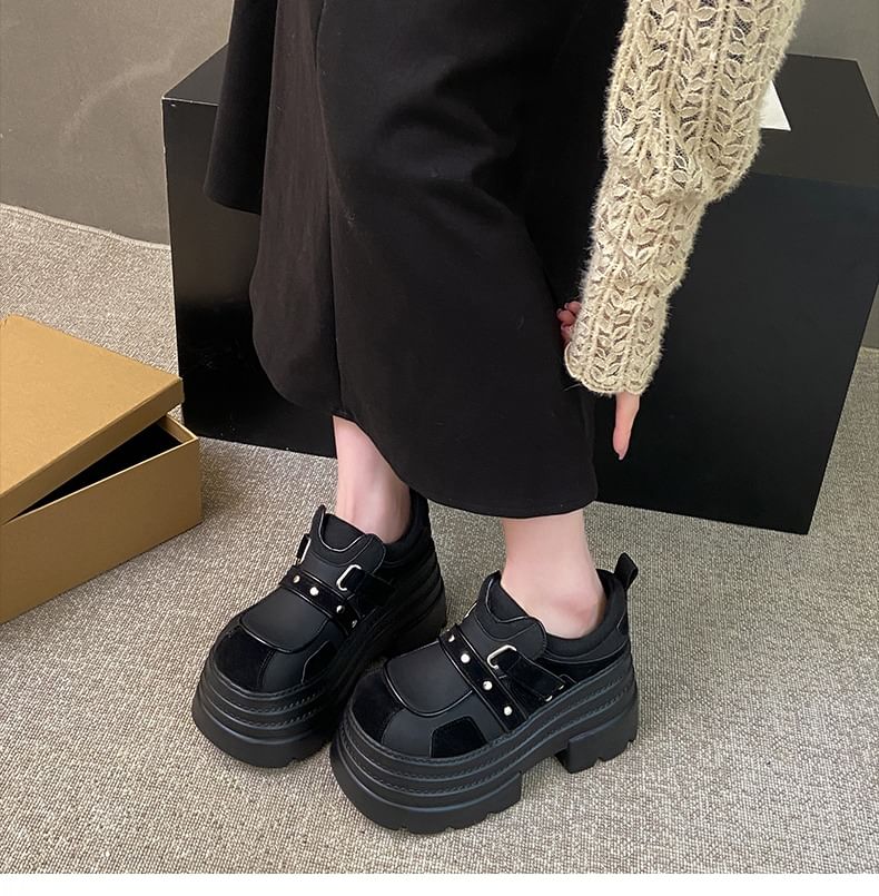 Platform Faux Shoes Adhesive Strap Leather