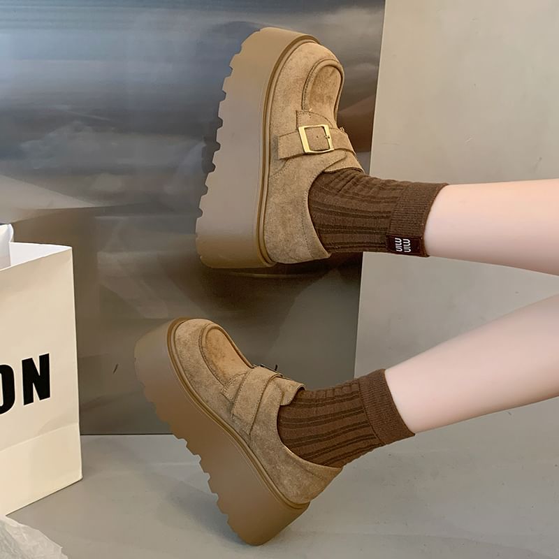 Buckled Platform Shoes Plain Faux Suede