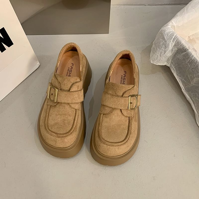 Buckled Platform Shoes Plain Faux Suede