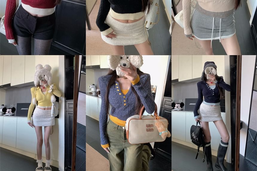 Sweater Tone Cable-Knit Two-Piece Mock Cropped Two Collar