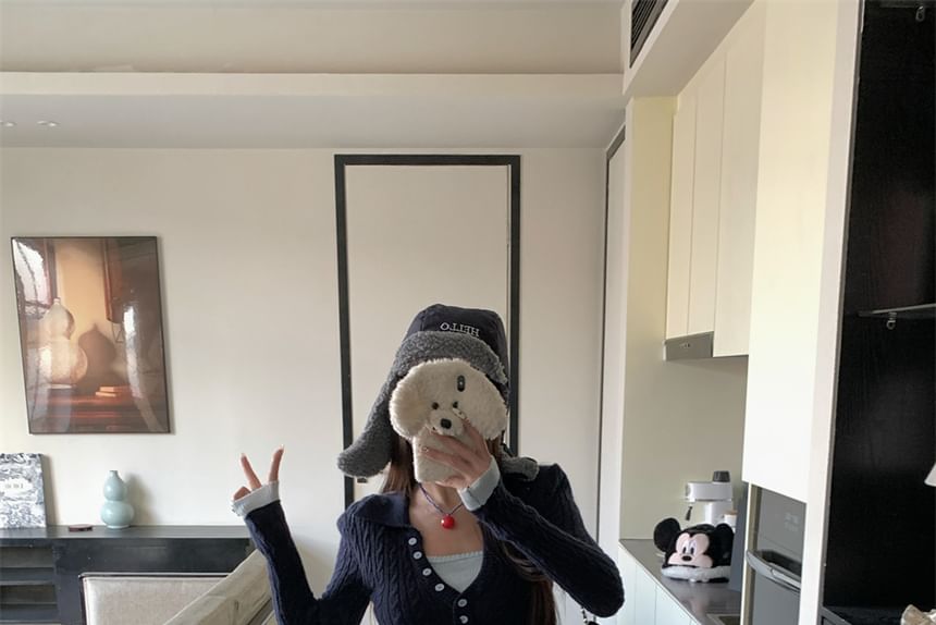 Sweater Tone Cable-Knit Two-Piece Mock Cropped Two Collar