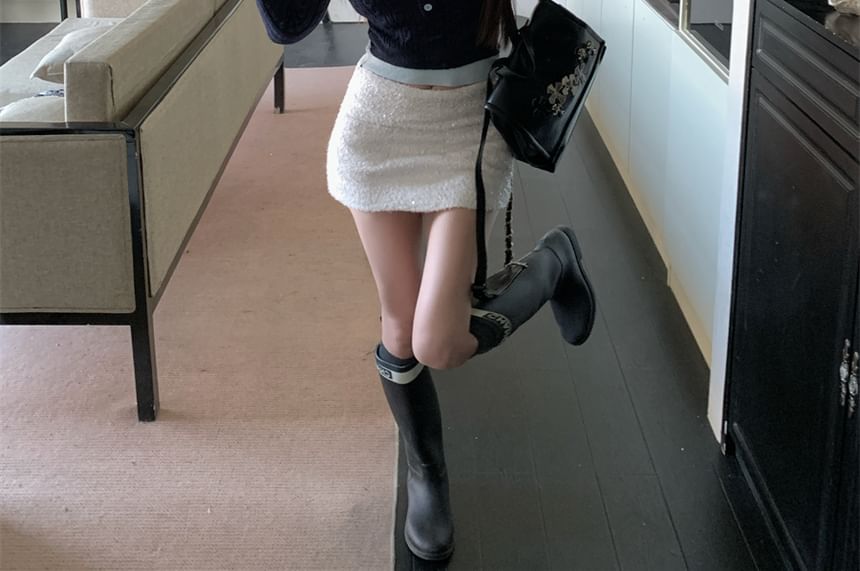 Sweater Tone Cable-Knit Two-Piece Mock Cropped Two Collar