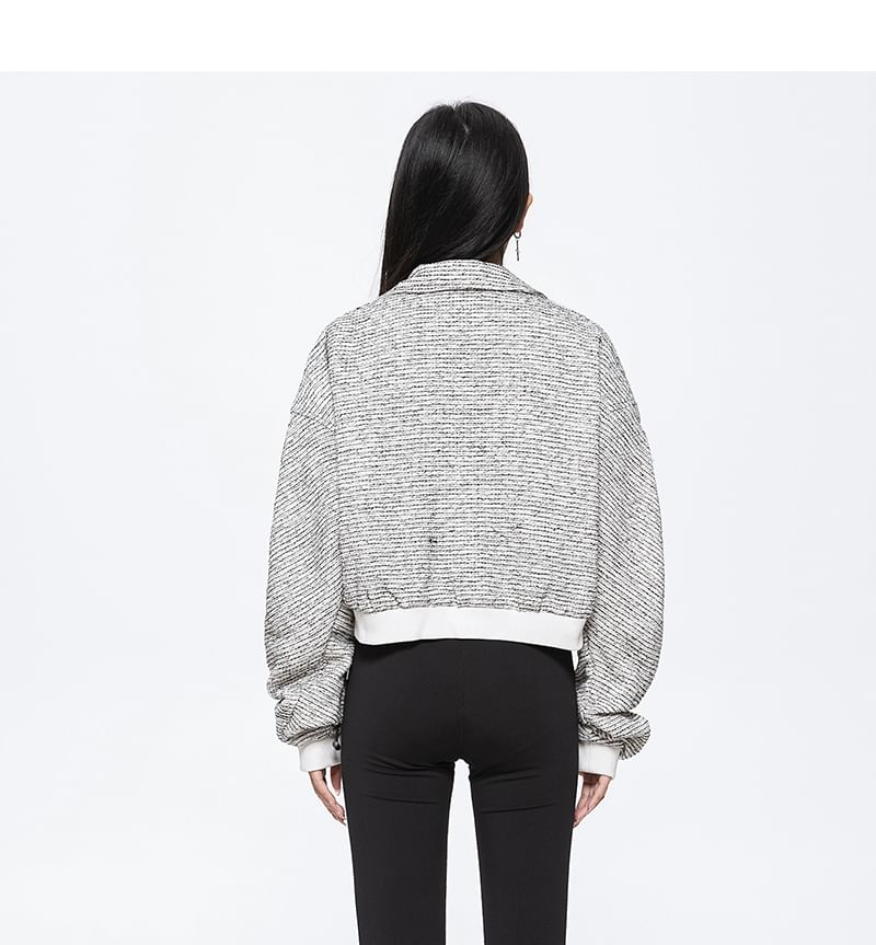 Letter Embroidered Tweed Zip Jacket