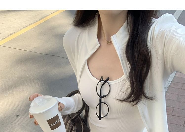 Long Sleeve Stand Collar Slim Fit Cardigan