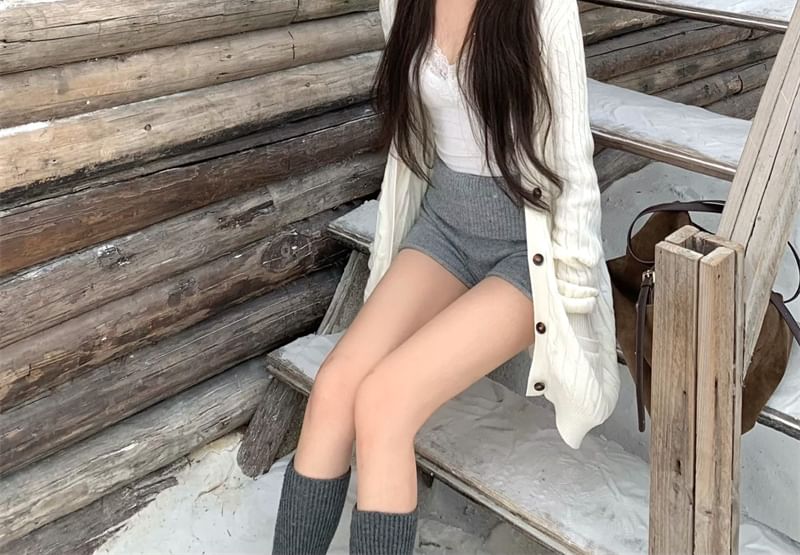 Lace-Trimmed V-Neck Crop Camisole Cardigan