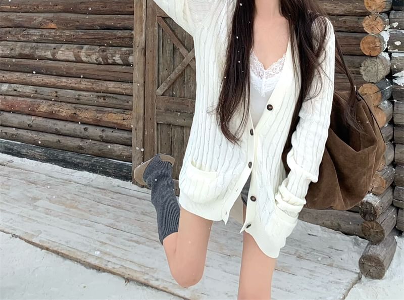 Lace-Trimmed V-Neck Crop Camisole Cardigan