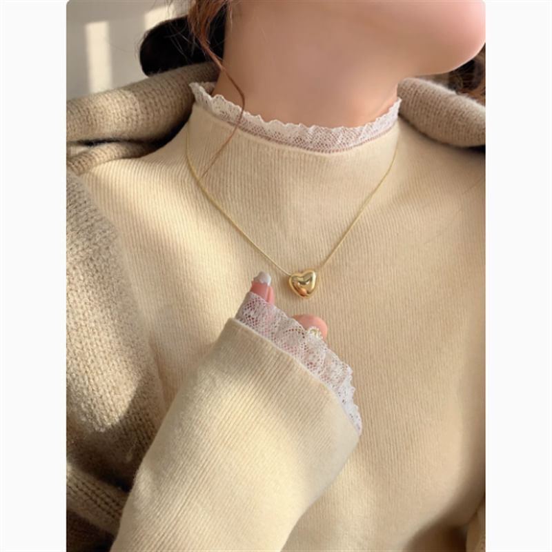 Mock-Neck Long-Sleeve Basic Knit Tee