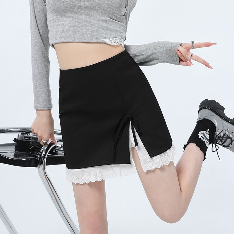 Mini Rise Two High Slit Tone Skirt Bow Pencil