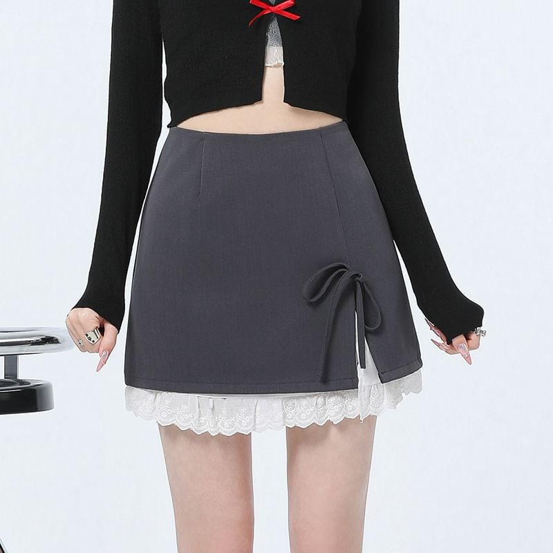 Mini Rise Two High Slit Tone Skirt Bow Pencil