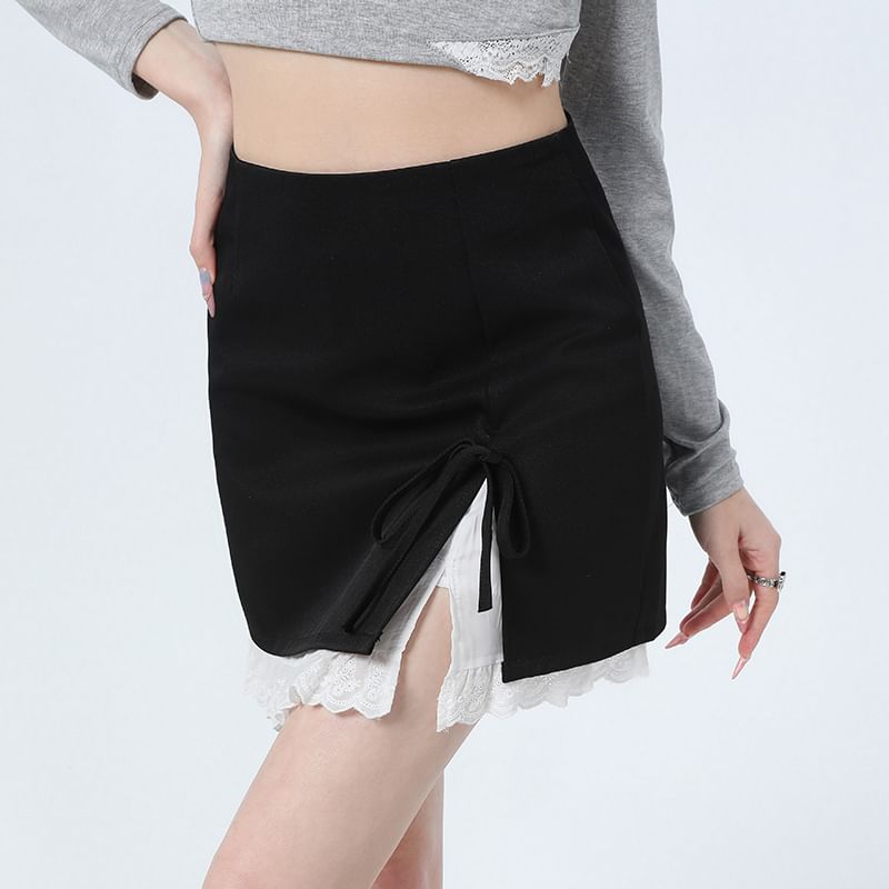 Mini Rise Two High Slit Tone Skirt Bow Pencil