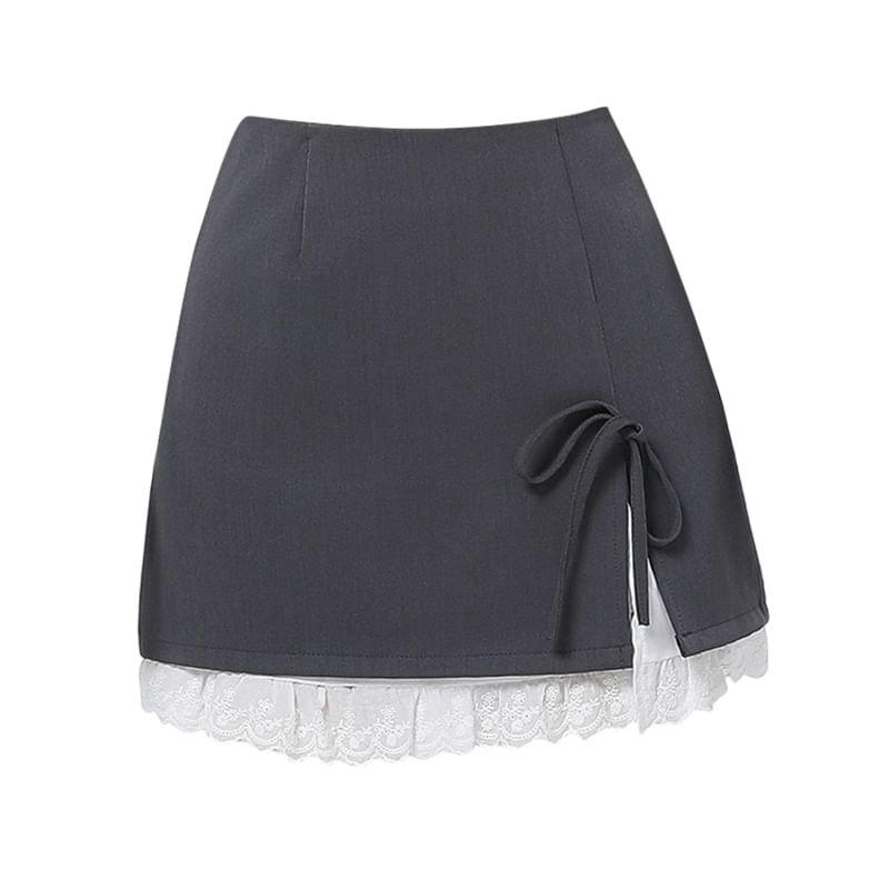 Mini Rise Two High Slit Tone Skirt Bow Pencil