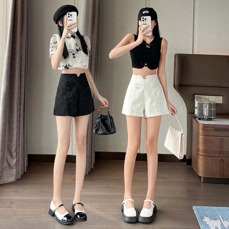 Plain Shorts Frog High Button Waist