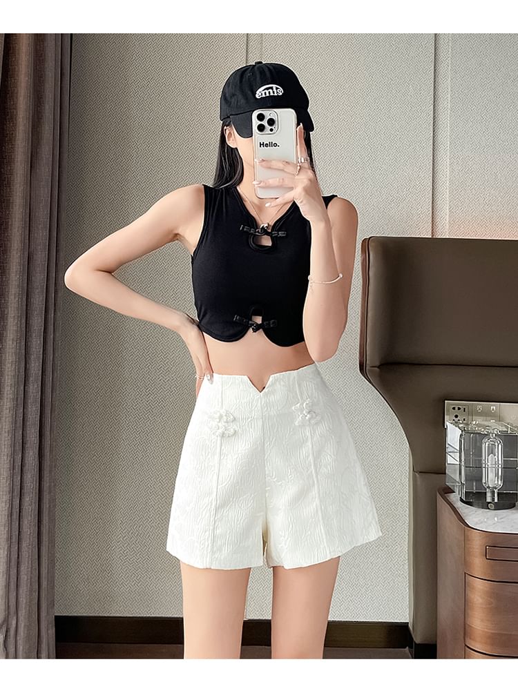 Plain Shorts Frog High Button Waist