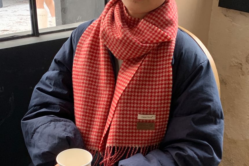 Applique Plaid Fringed Scarf Trim