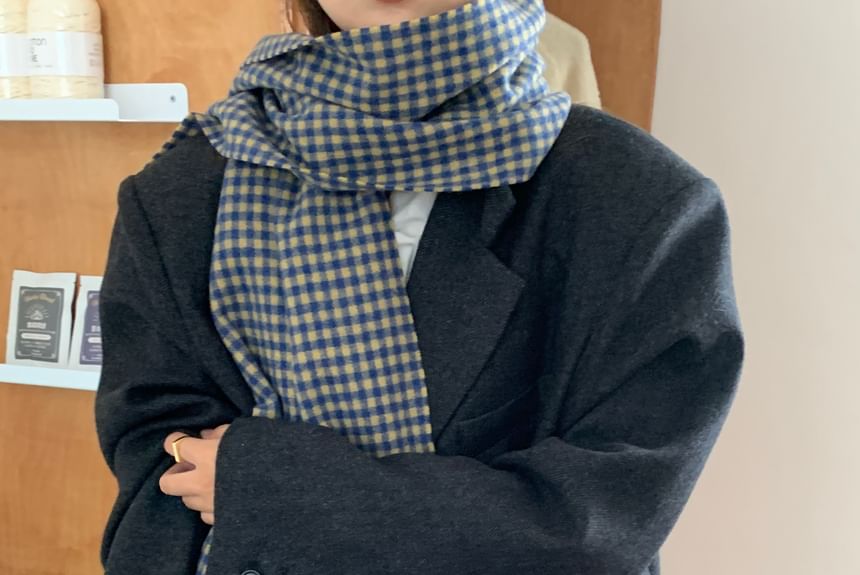 Applique Plaid Fringed Scarf Trim