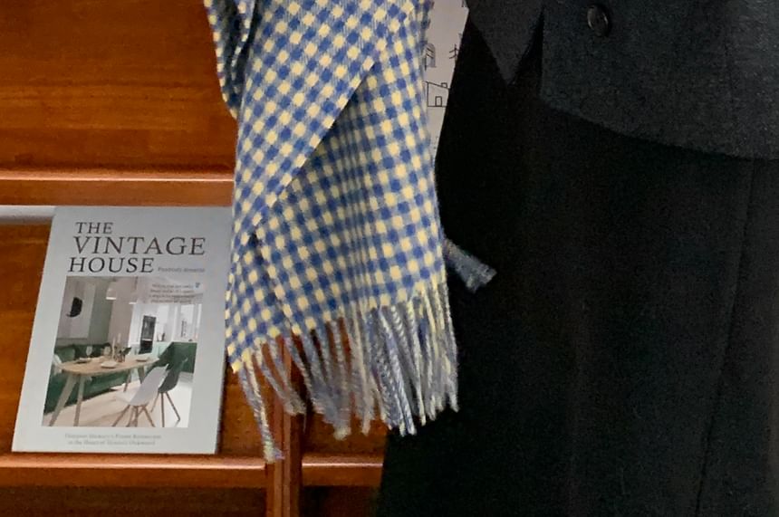 Applique Plaid Fringed Scarf Trim